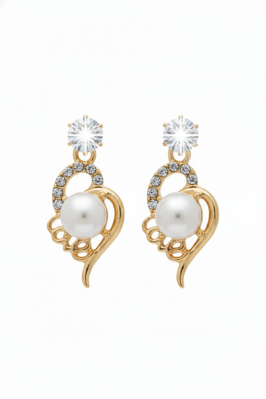 Elegant Pearl & Crystal Swirl Drop Earrings For Women