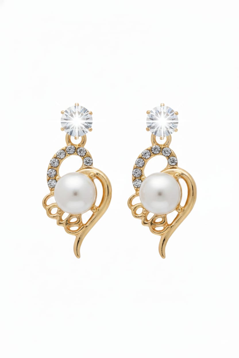 Elegant Pearl & Crystal Swirl Drop Earrings For Women