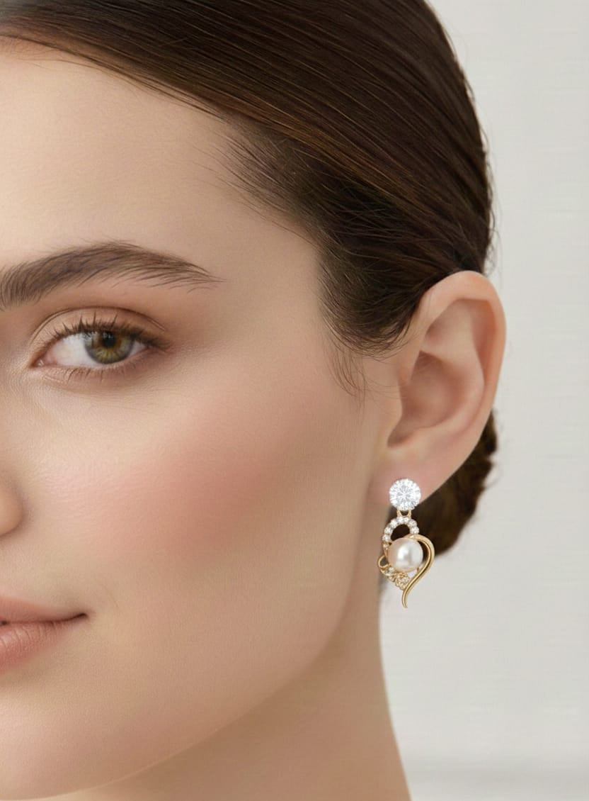 Elegant Pearl & Crystal Swirl Drop Earrings For Women