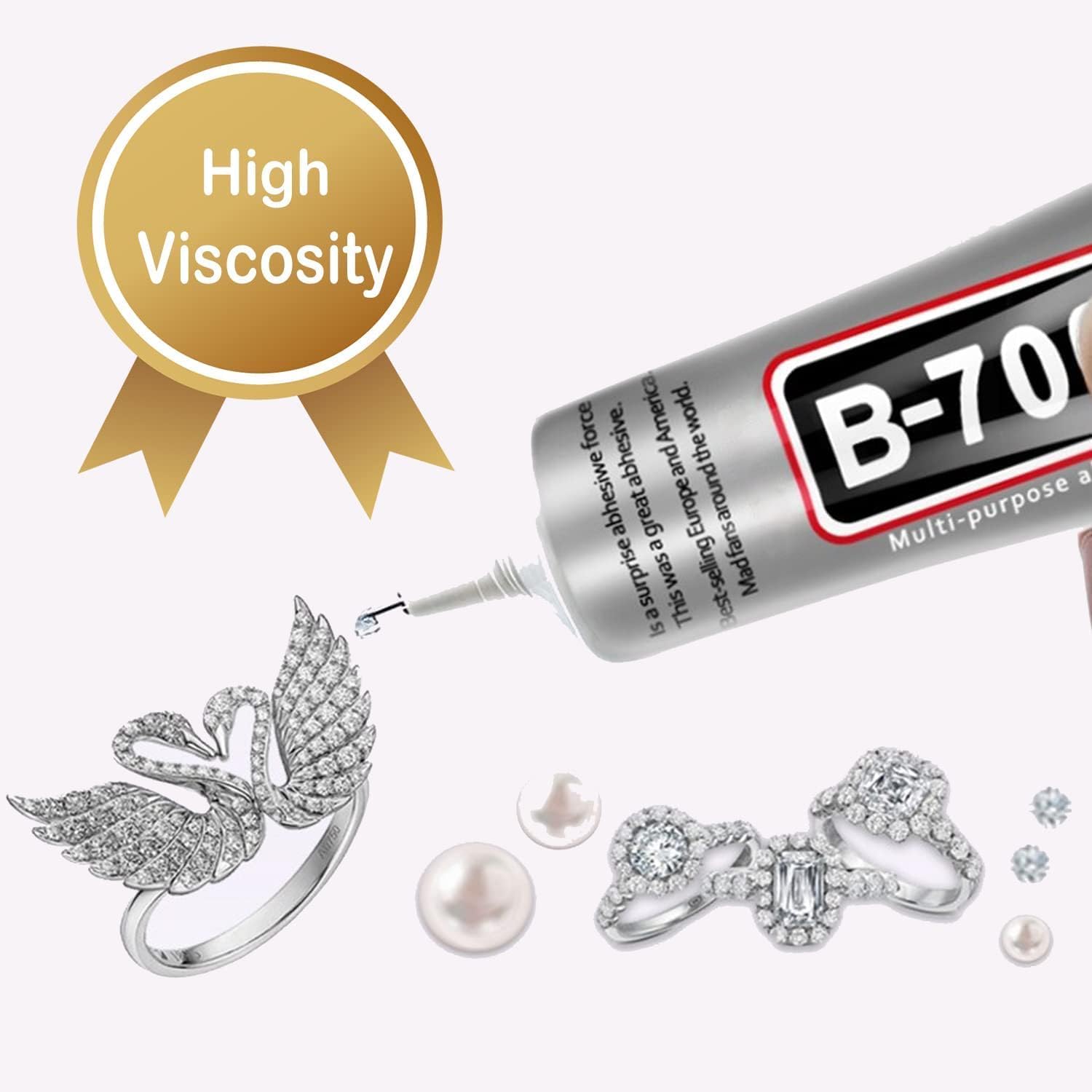 B-7000 Adhesive Glue (50ML / 1.68 fl. oz) - High Viscosity Multi-Purpose Glue for Rhinestone Crafts, Jewelry, Fabric, Screen Repair, Mobile Phones, Glass, Metal, and More