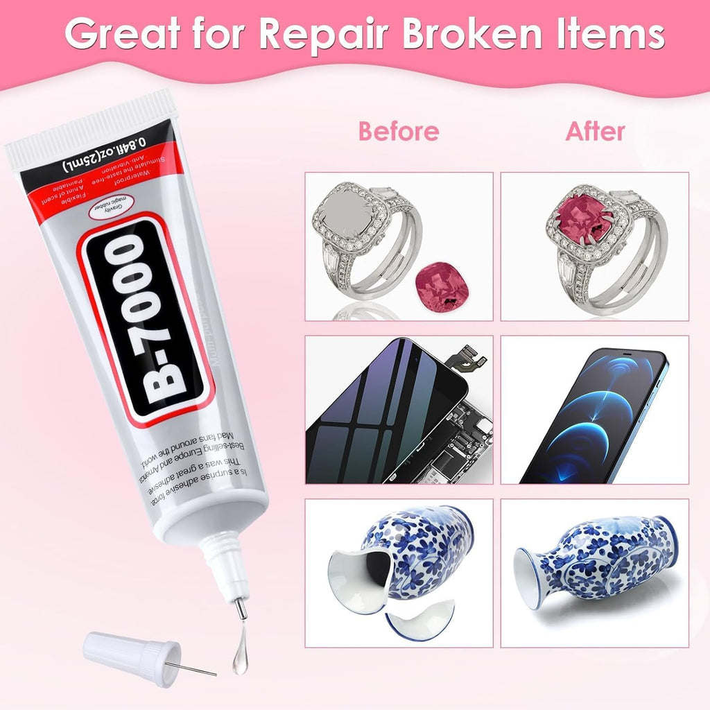 B-7000 Adhesive Glue (50ML / 1.68 fl. oz) - High Viscosity Multi-Purpose Glue for Rhinestone Crafts, Jewelry, Fabric, Screen Repair, Mobile Phones, Glass, Metal, and More