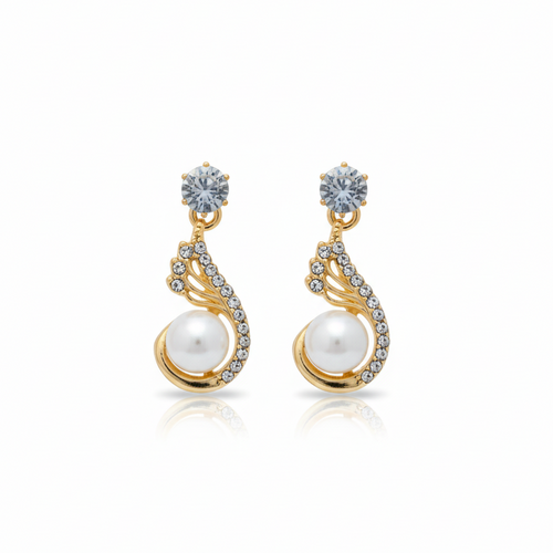 Crystal Stud & Pearl Swoosh Drop Earrings
