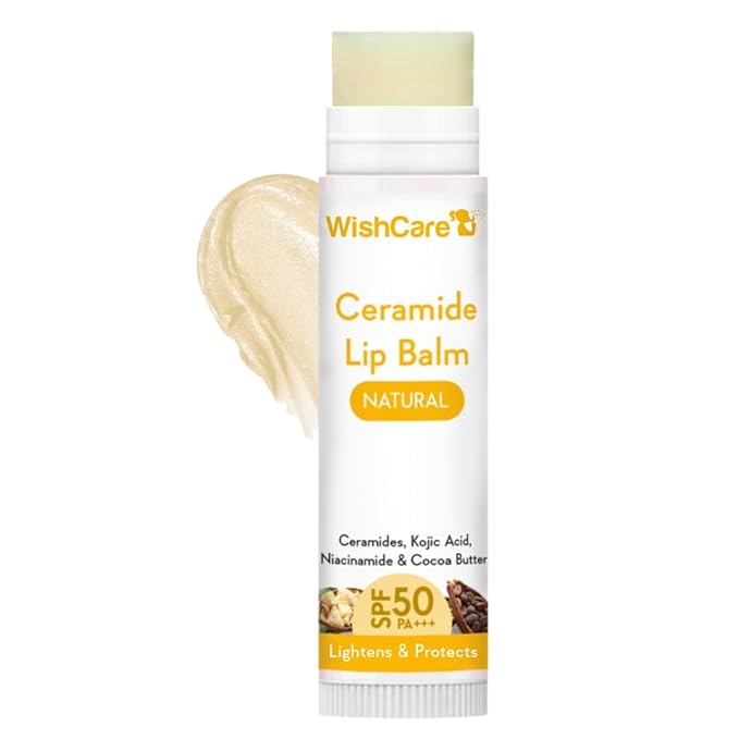 WishCare Ceramide Lip Balm with SPF 50 PA+++ Brightening Lip Balm for Dark Lips For Women Natural & Untinted 5g