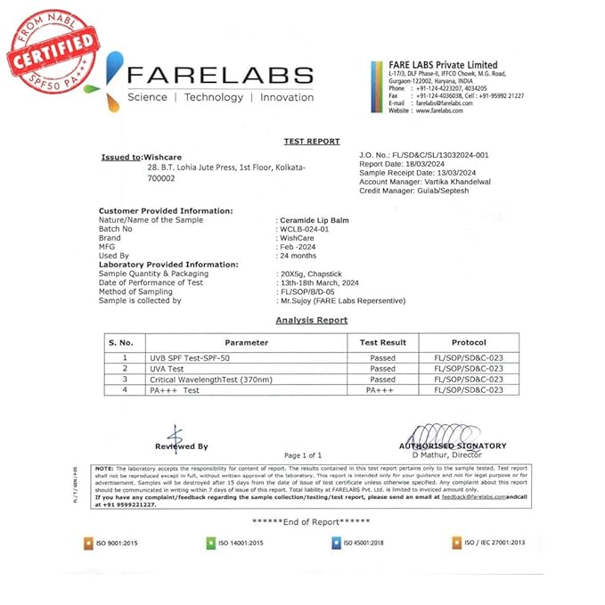 WishCare Ceramide Lip Balm with SPF 50 PA+++ Brightening Lip Balm for Dark Lips For Women Natural & Untinted 5g