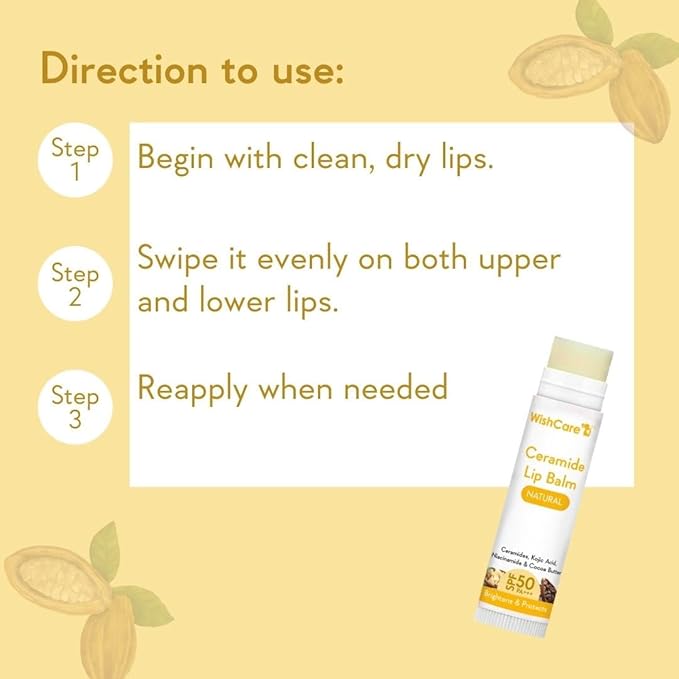 WishCare Ceramide Lip Balm with SPF 50 PA+++ Brightening Lip Balm for Dark Lips For Women Natural & Untinted 5g