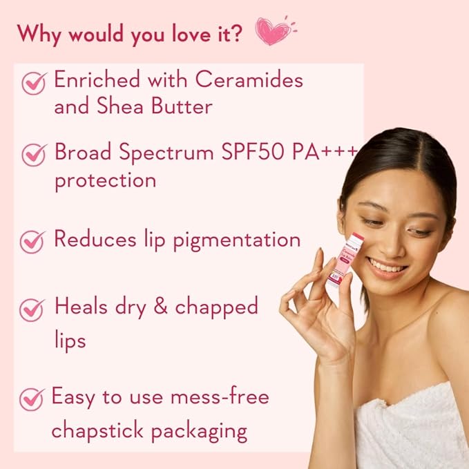 WishCare Tinted Ceramide Lip Balm SPF 50 PA+++ – Hydrating Sun Protection for Soft, Naturally Tinted Lips